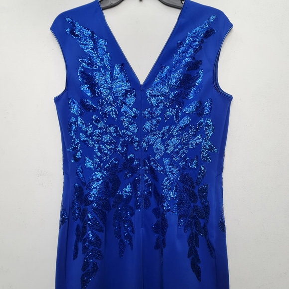 Tadashi Shoji Sequin Capsleeves Neoprene Shift Dress Royal Blue Women's Size L - Picture 9 of 16